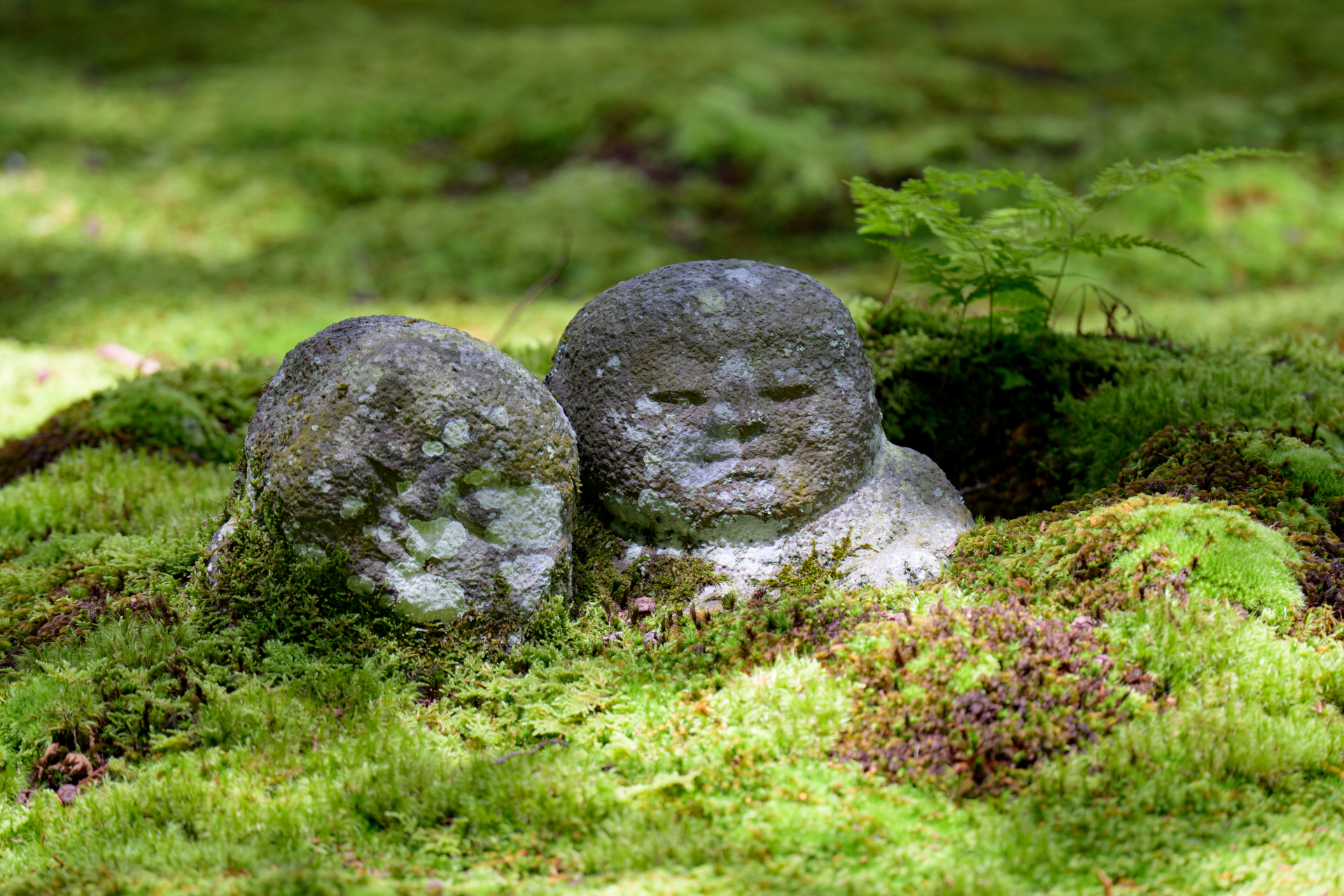 庭園内の可愛らしい朗らかな地蔵